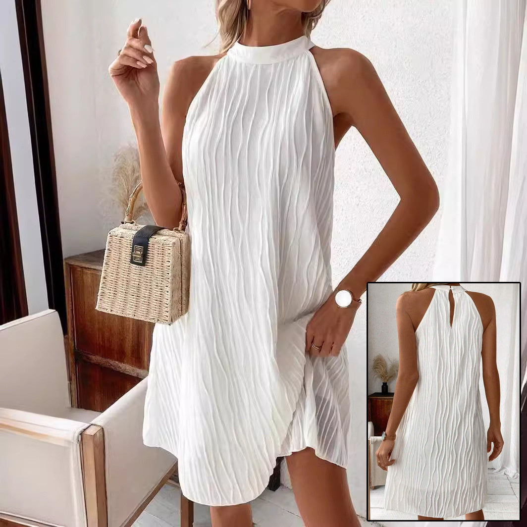 Fashion Dresses For Women Pure Color Halter Backless Dress