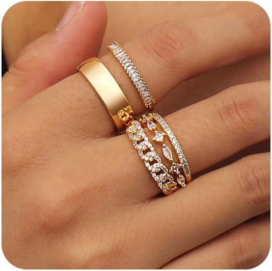 Fashion Simple Zircon Plated Diamond Women's Five-piece Ring