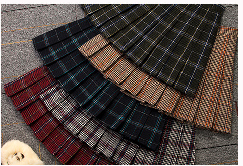 PLEATED HIGH WAIST PLAID SKIRT AUTUMN AND WINTER A-LINE SKIRT