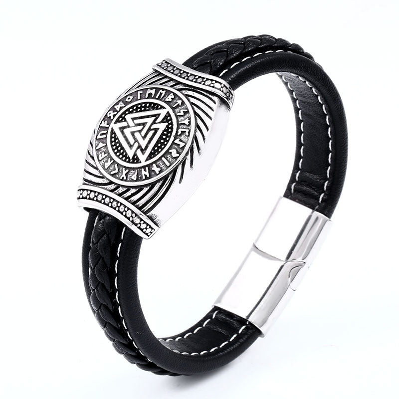 Vintage Stainless Steel Men's Leather Bracelet Ornament