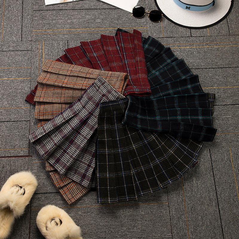 PLEATED HIGH WAIST PLAID SKIRT AUTUMN AND WINTER A-LINE SKIRT