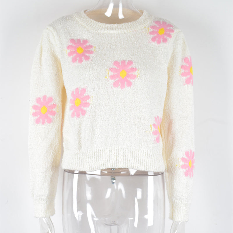 Fashion Floral Print Knit Sweater for Women