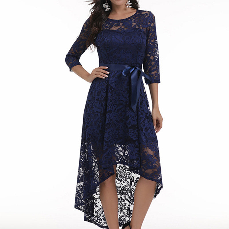 Women's Fashion Lace Solid Color Dress