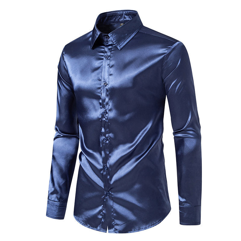 Men's Satin Solid Color Glossy Shirt