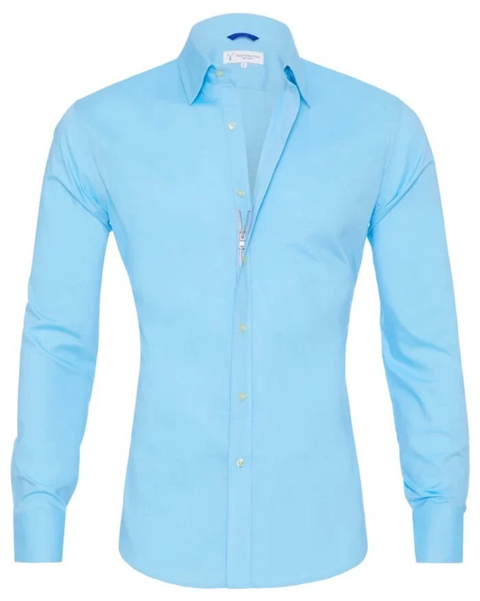 Long Sleeve Zipper Shirt with Button Design Fashion Lapel