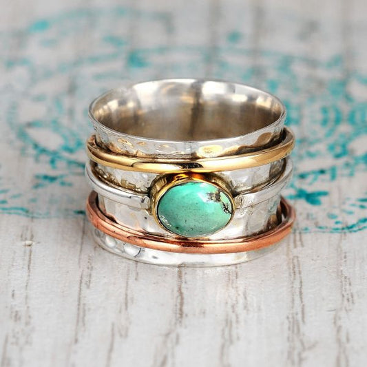 Vintage Turquoise Plated Tri-color Men's And Women's Rings