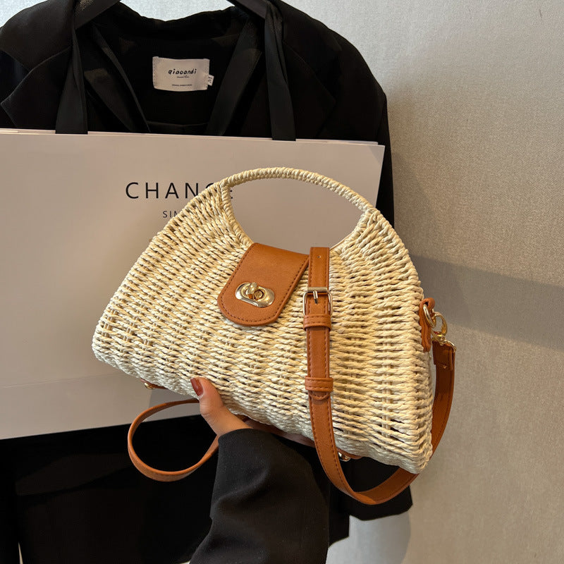 Women's Bags Fashion Straw Clash Color Handbag