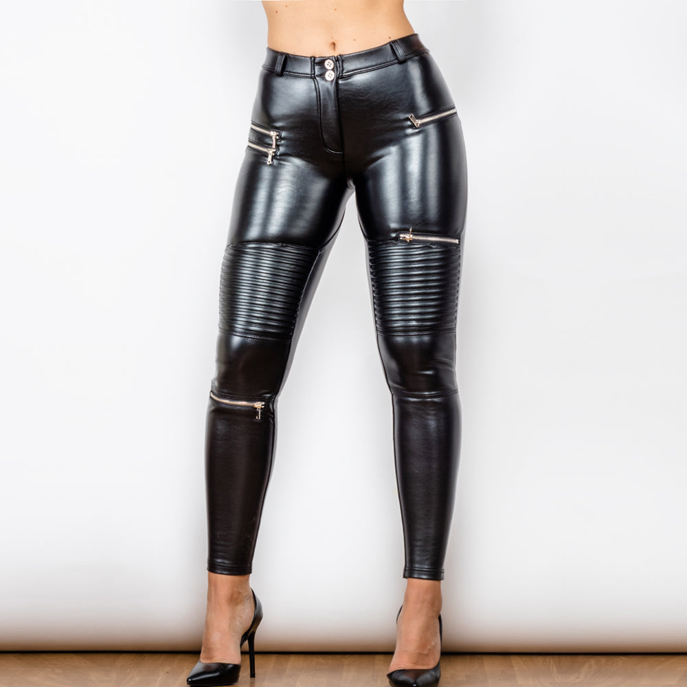 Women's Leather Motorcycle Leggings Pants