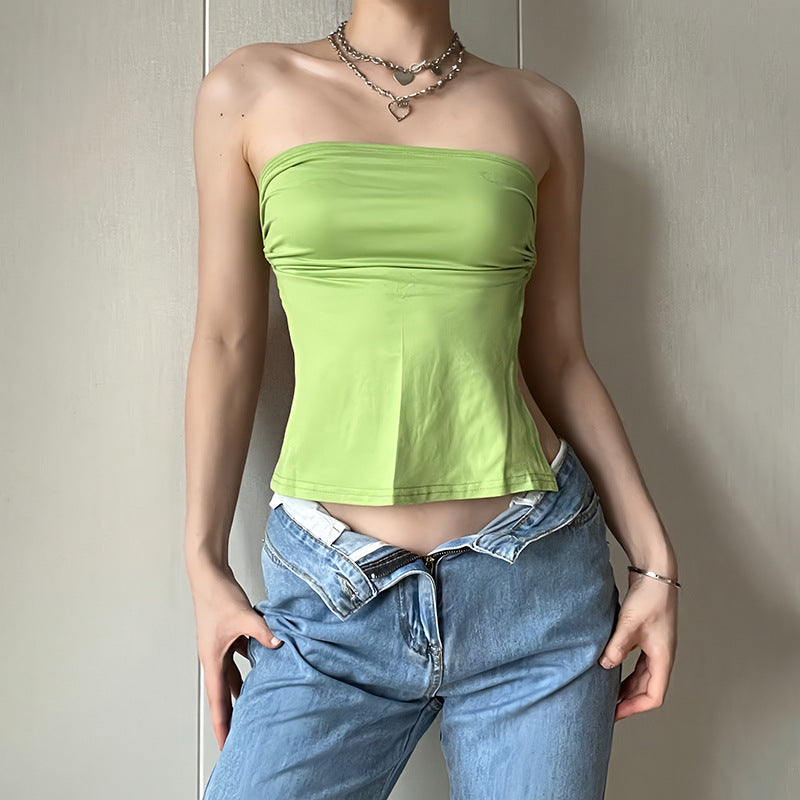 Pure Color Tied Tube Top Backless Wrap Chest Short Inner Wear Women