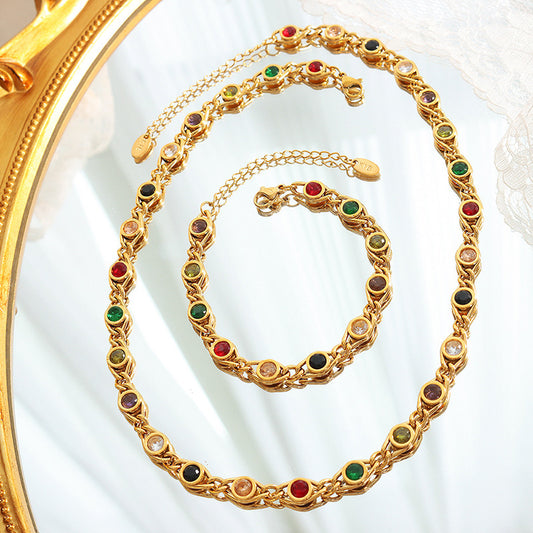 Small Fish Eye Design Colorful Zircon Stitching Necklace Fashion Special-interest Bracelet