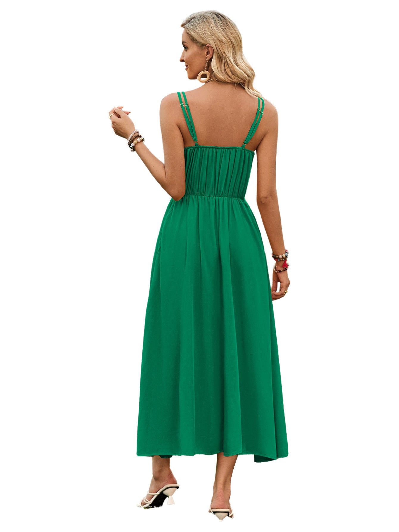 Solid Color Suspender Long Dress Spring and Summer Bow Waist Tie Design