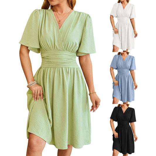 V-neck Short-sleeved Summer Womens Dress