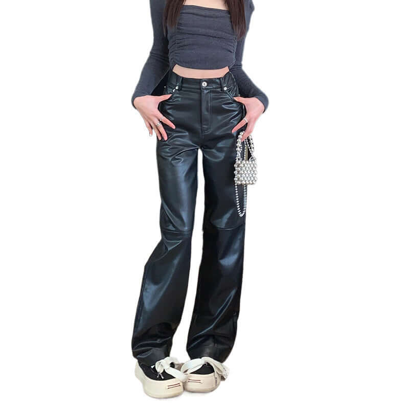 High Waist Slimming Leather Trousers for Women