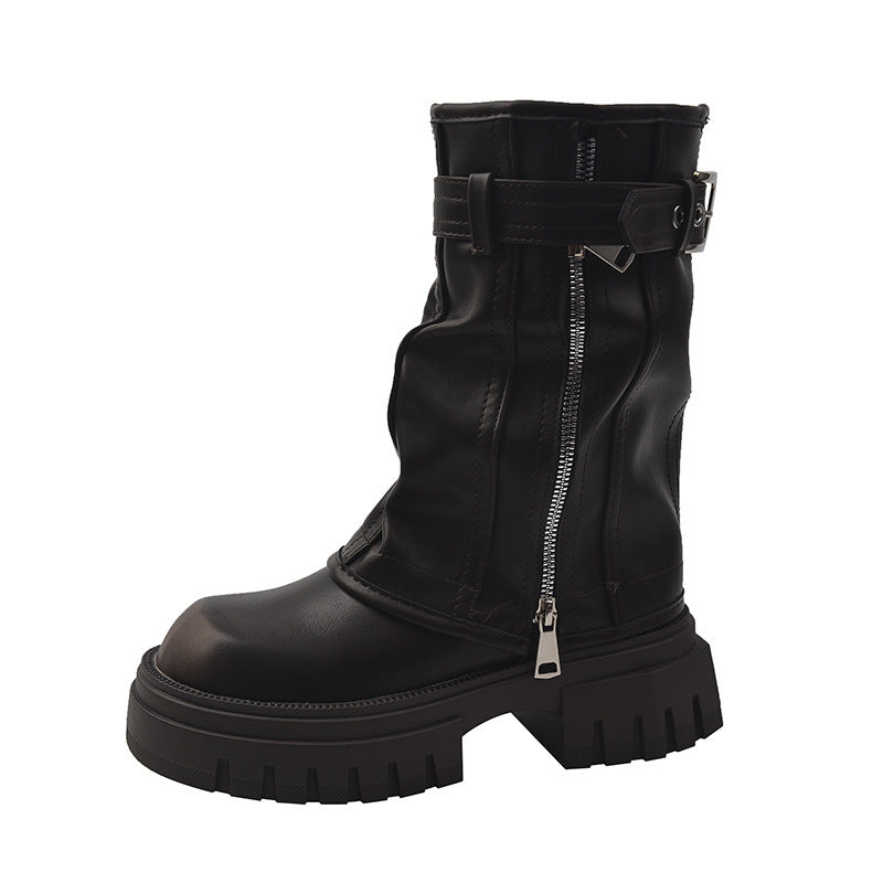 Retro Slimming Versatile Pleated Boots Platform