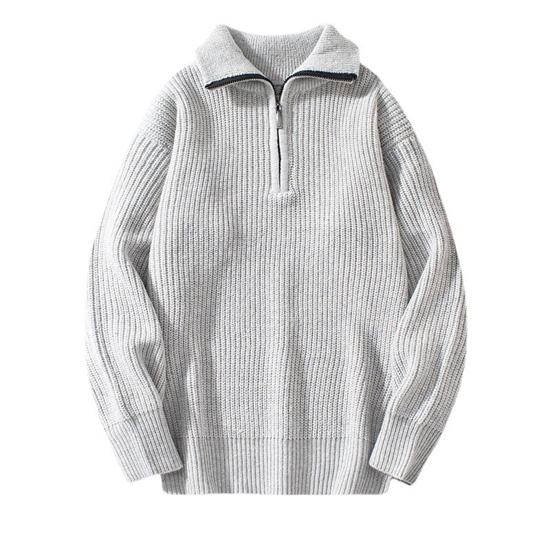 Fashion Half Cardigan Loose Sweater Vertical Sunken Stripe Pullover