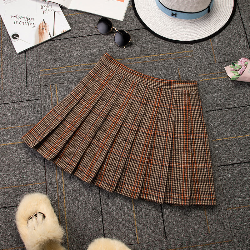 PLEATED HIGH WAIST PLAID SKIRT AUTUMN AND WINTER A-LINE SKIRT