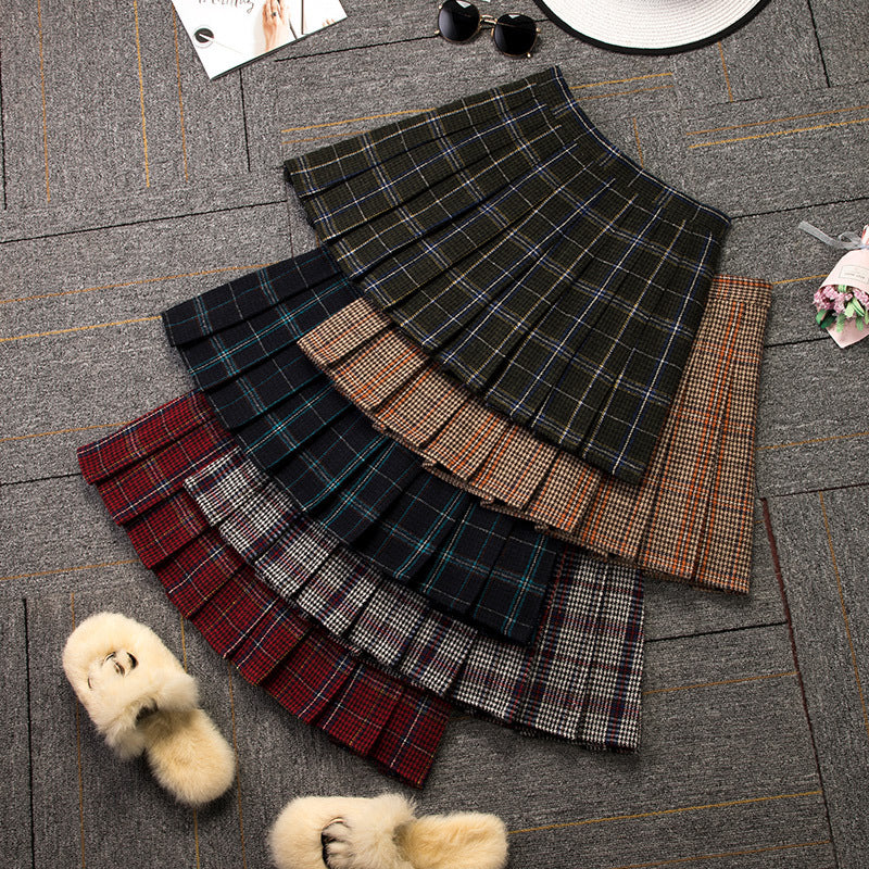 PLEATED HIGH WAIST PLAID SKIRT AUTUMN AND WINTER A-LINE SKIRT