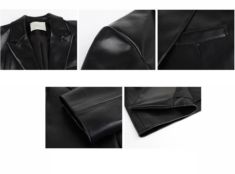 Women's New Black Short High Waist Small Leather Jacket