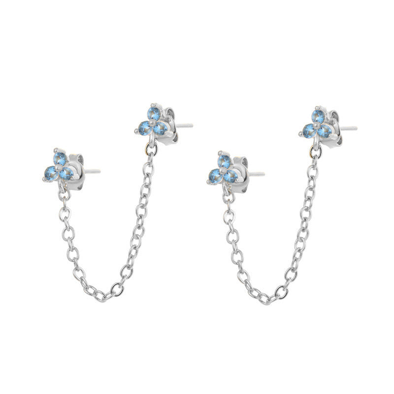 Zircon Flower One-piece Double Stud Earrings Chain Tassel