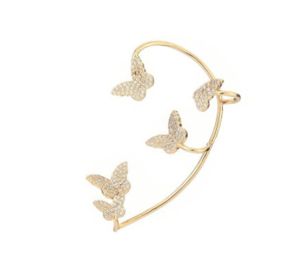 Fashion Zircon Gold Metal Butterfly Ear Clips Without Piercing