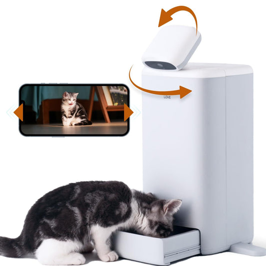 Automatic Cat Feeder Camera Timed Pet Feeder Portion Control Camera 1080P HD Live Video 2Way Audio Video Record Night Vision Dual Power Low Food Alert Laser Teasing