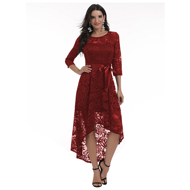 Women's Fashion Lace Solid Color Dress