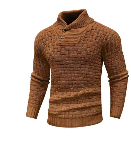 Men's Slim Turtleneck Sweater With Button Design Fashion Casual Solid Color Pullover Top Clothing