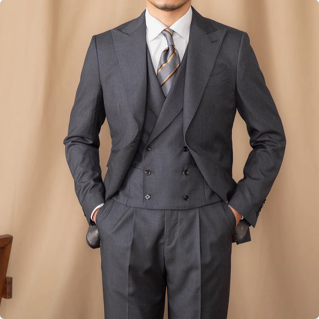 Men's Three-piece Business Pure Color Wool Suit