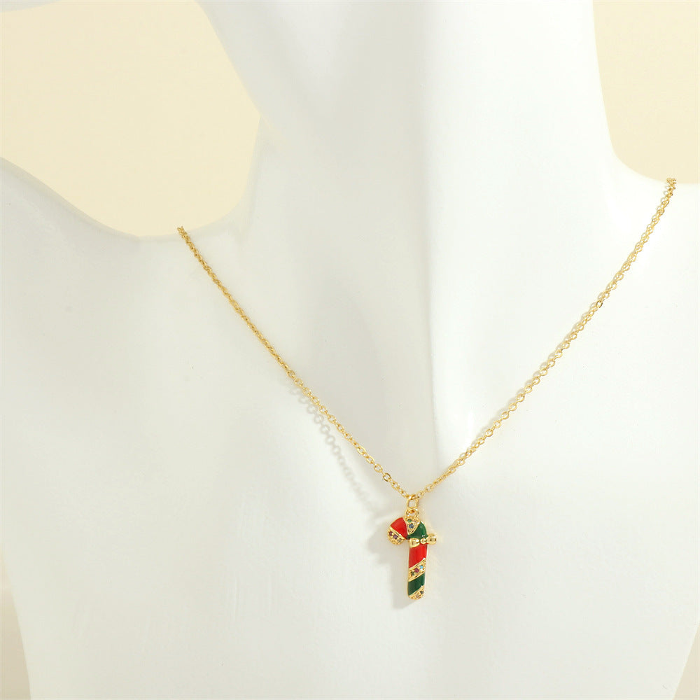 Christmas Tree Santa Claus Elk Snowman Oil-drop Necklace With Colored Rhinestones