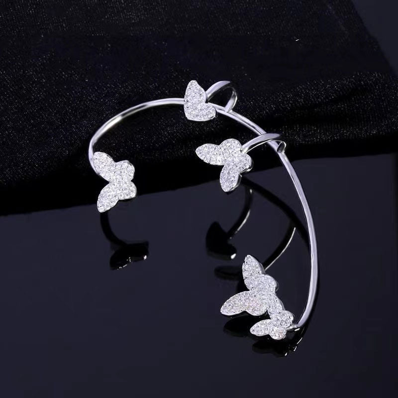 Fashion Zircon Gold Metal Butterfly Ear Clips Without Piercing