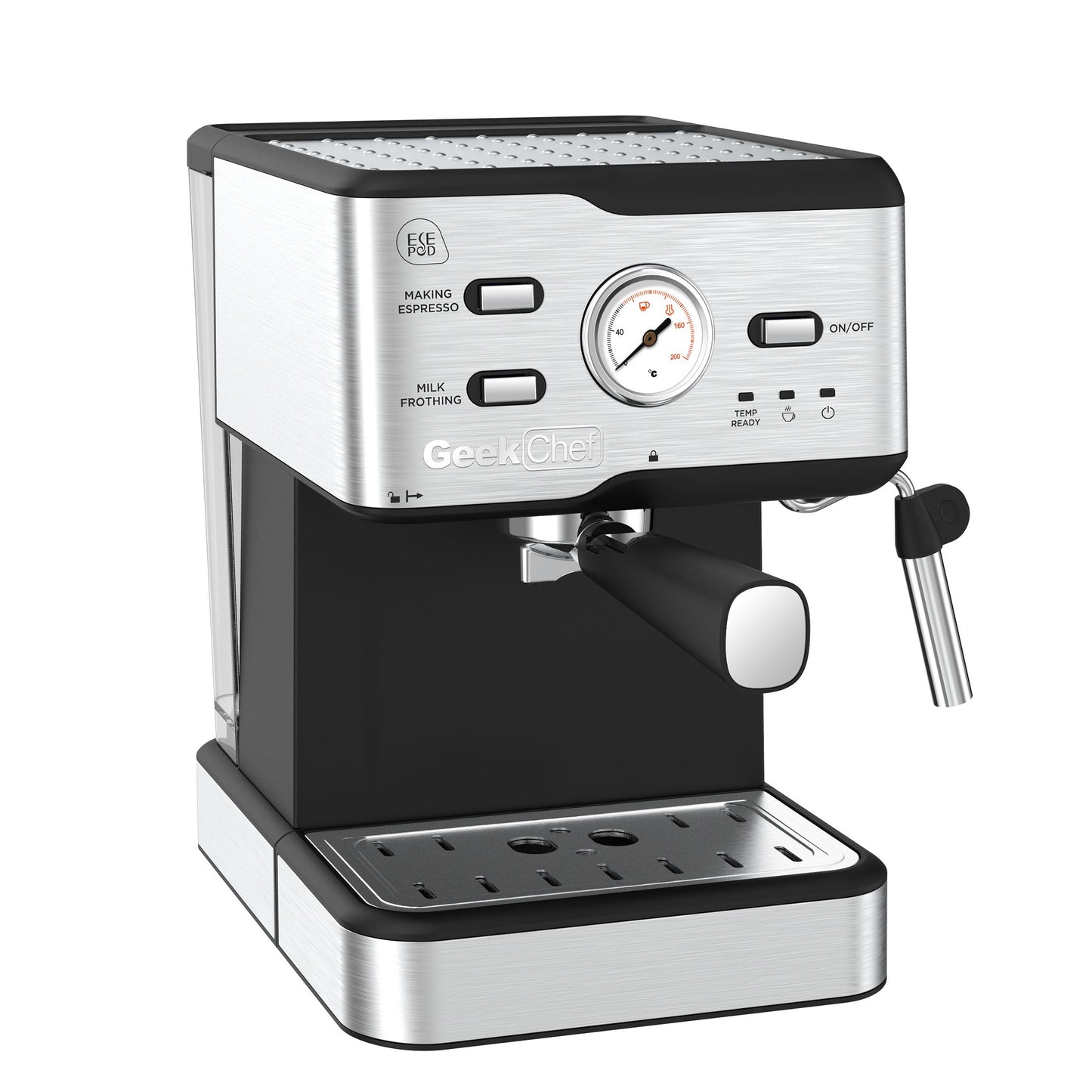 Máquina de café expresso 20 bar pressão da bomba cappuccino máquina de café com leite com filtro ese pod e bocal de leite varinha de vapor e termômetro, tanque de água de 1,5 l, proibição de café expresso em aço inoxidável na amazon
