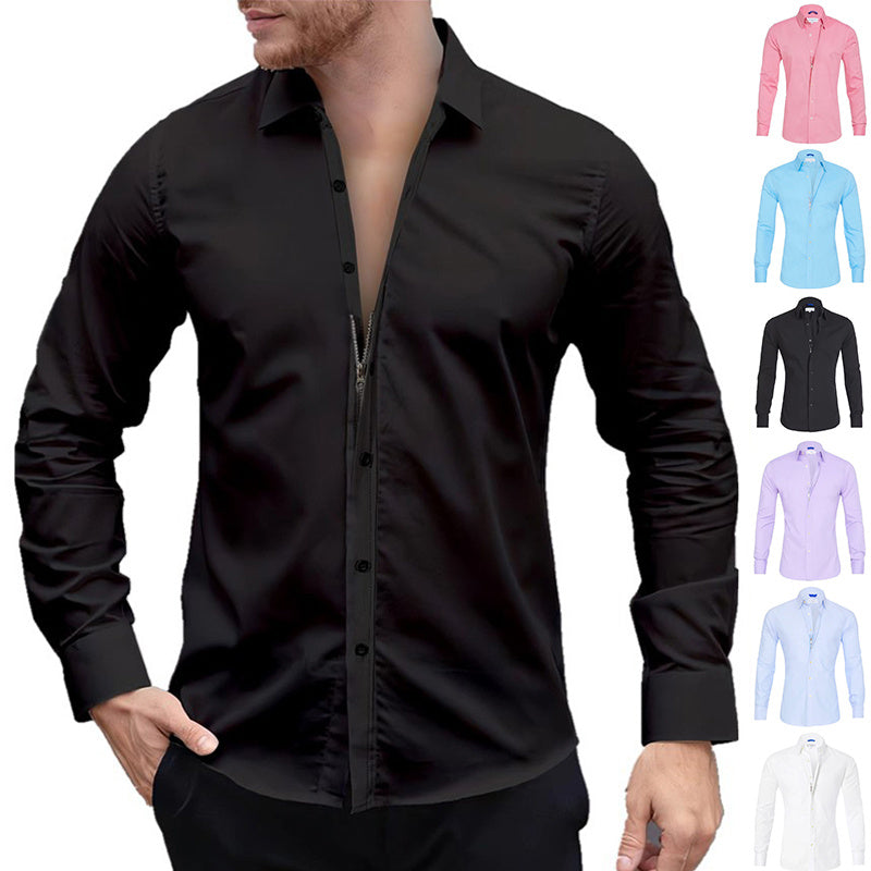 Long Sleeve Zipper Shirt with Button Design Fashion Lapel