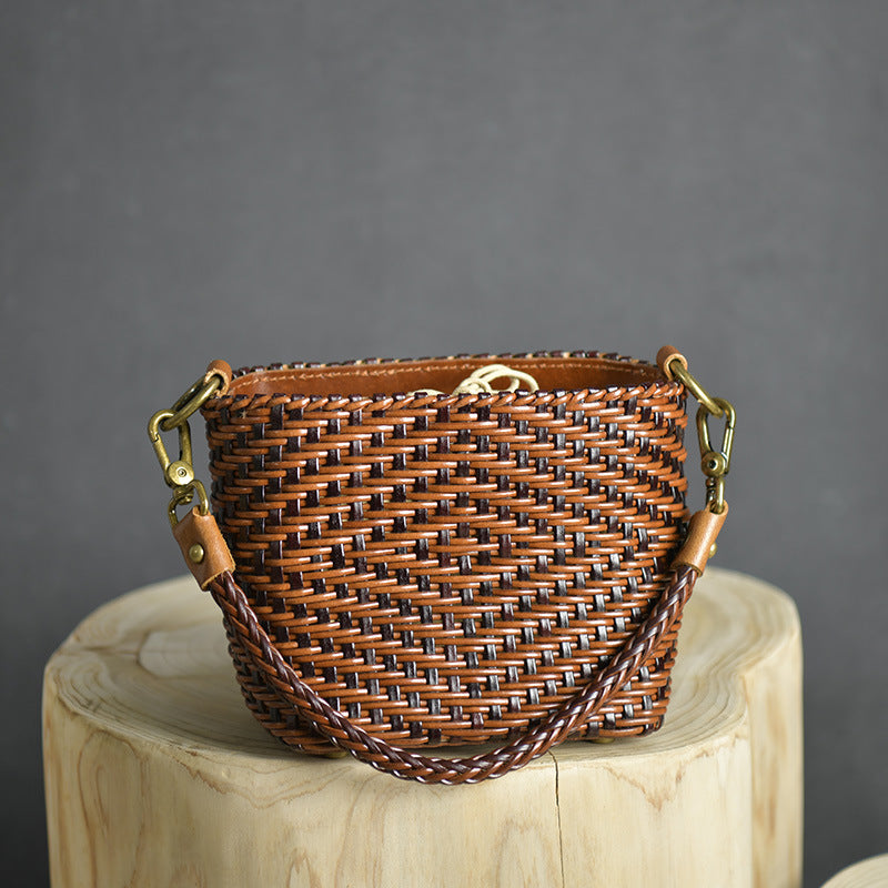 Women's Cowhide Weave Vintage Handbag