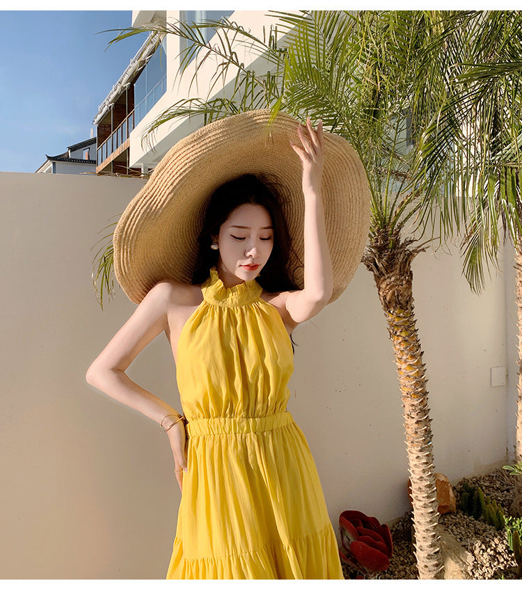 Slim Yellow Seaside Holiday Dress